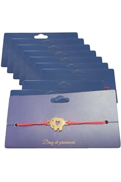 GOLD MARKET Set of 10 Mărțișor Bracelets, Gold, Stainless Steel and Textile, on Card - Elephant Model