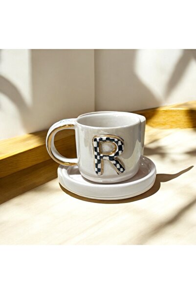 Deniz Kızı Seramik Letter R Handmade Ceramic Cup