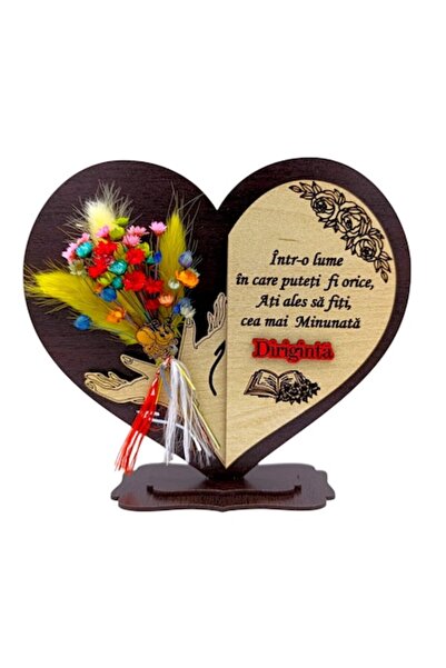 OEM Cadou personalizat pentru diriginta – Inimă cu paie și mesaj, 15 cm, Wenge