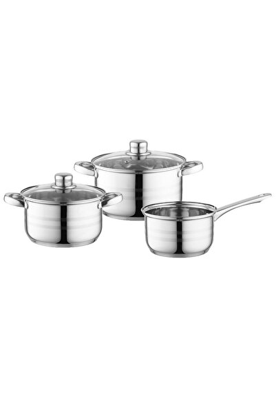Florentyna Set oale din inox, 2l, 3l, cu capac, cratita de 1.5l, 5 piese, Sta...