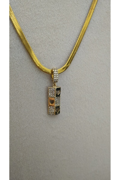 XUPING JEWELRY Steel Necklace with Charms and Zircon Stones Italian Crushed