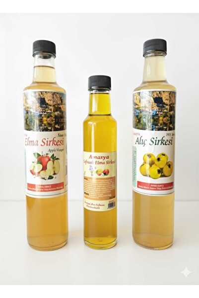SARIMSAŞK 3LÜ AMASYA SİRKE SETİ ORGANİK EV YAPIMI ELMA-ALIÇ-SAFRANLI ELMA