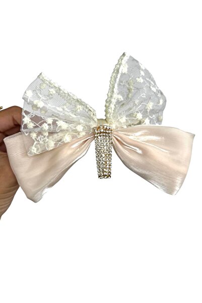 TAKIŞTIR Αυτόματη πόρπη με κρεμ χρώμα και λεπτομέρεια από πέτρα σε σχήμα κορδέλας