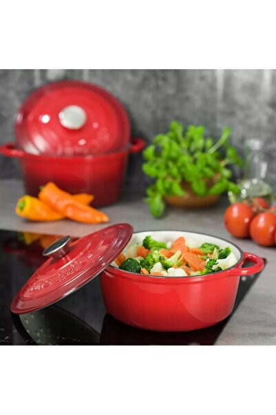 Kinghoff Enameled cast iron pot 4 liters, 24cm, saucepan with lid, red,