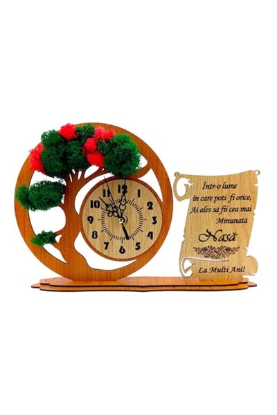 OEM Ceas bonsai cu licheni naturali si mesaj standard pentru Nasa, cadou la cerere, 30x20 cm