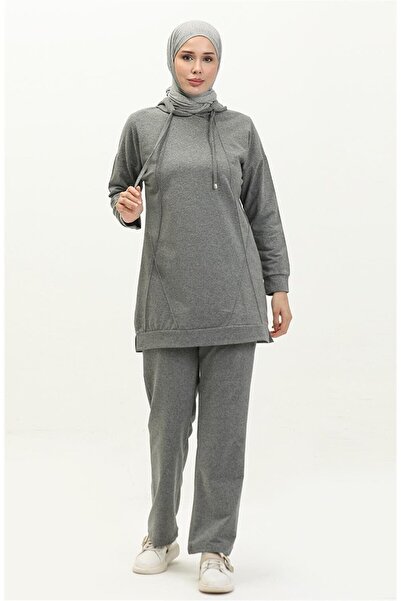 Bwest Hooded O-Neck Plain Basic Two-Piece Tracksuit Sports Set - 03039-1.017 - Anthracite