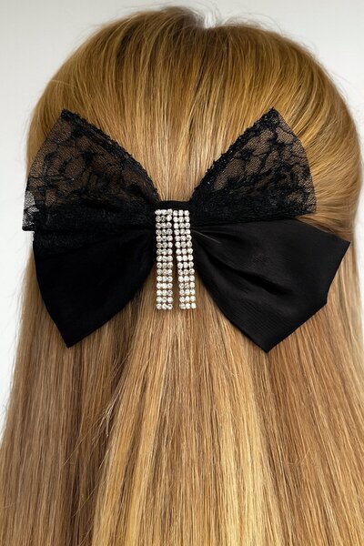 TAKIŞTIR Black Color Ribbon Figured Stone Detailed Vending Machine Buckle