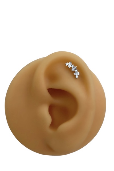 Siminkari 925 Ayar Gümüş Üzerine Rodyum Kaplama Kırık Baget Taşlı Silver Pier...