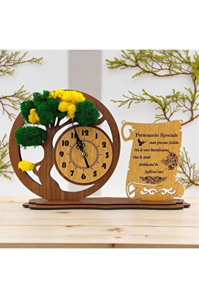 OEM Bonsai clock with lichens and engraved message for 'Special People', 30x20 cm, walnut