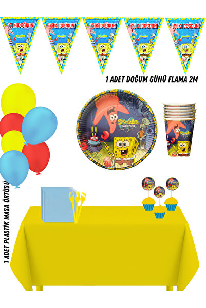 HAPPYLOOPPARTY Sünger Bob Kare Pantolon Patrick 8 Kişilik Doğum Günü Parti Sü...