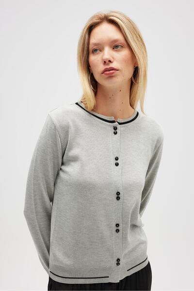 Peraluna Risa Plain Knit, Women's Knitwear Cardigan - Gray Melange