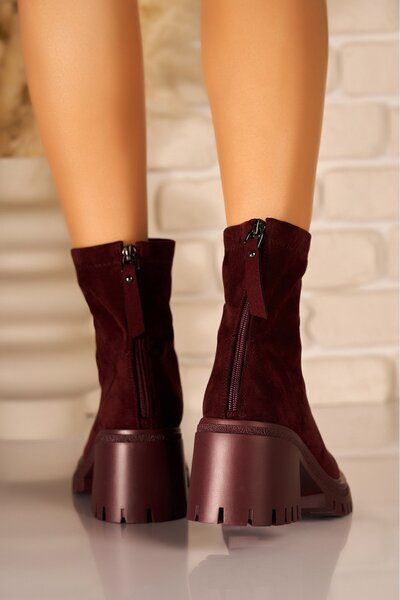 Joana Ghete de damă cu căptușeală caldă, din piele întoarsă Bordo