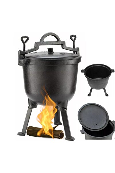 Kinghoff Cast iron cauldron with legs and lid, 10 liters, black,