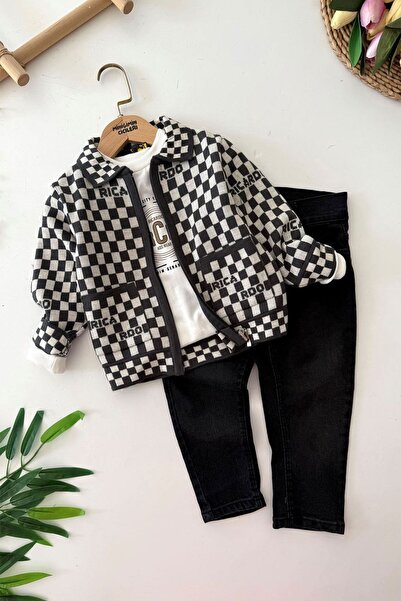 Minigimin Cicileri My Little Boy's Checkered Knitwear Cardigan Boys' 3-Piece ...