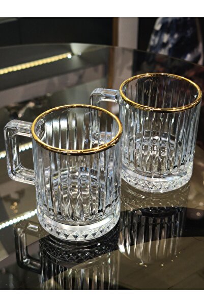 P&ORA PREMIUM KITCHEN PRODUCTS Elysia Gold Gilded 2-Piece Glass with Handle 250 Cc