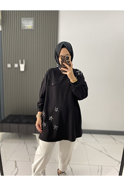 Puane Kadın Tesettür yıldız işlemeli rahat kalıp tunik