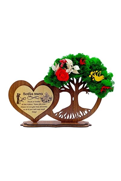 OEM Decorațiune copacul vieții cu inimă si licheni,-mesaj pentru soție - nuc - 30x18cm