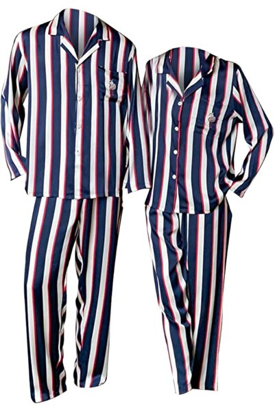 Margoun طقم بيجامات متناسق للزوجين، قميص مخطط بأكمام طويلة وبنطلون، ملابس نوم ناعمة للرجال L - للنساء M-MG05