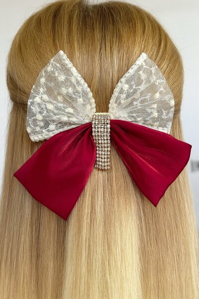 TAKIŞTIR Claret Red Color Ribbon Figured Stone Detailed Vending Machine Buckle