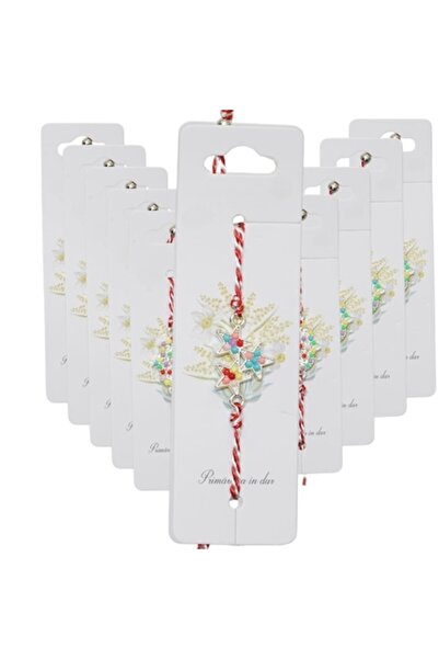 GOLD MARKET Set of 10 Traditional Martisor Bracelets with Red-White String and Star Pendant