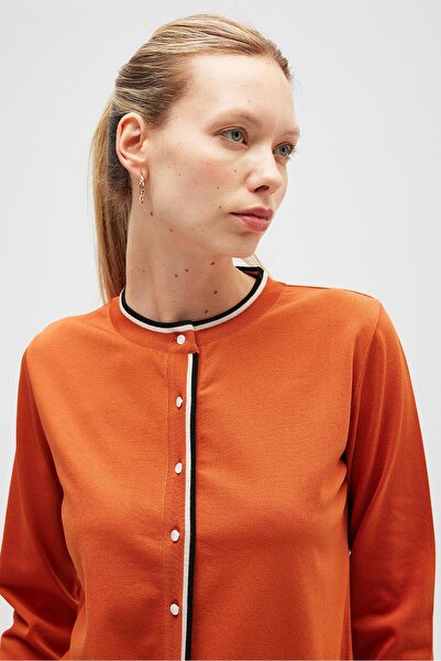 Peraluna Paris, Women's Knitted Cardigan with Stripe Detail - Burnt Orange