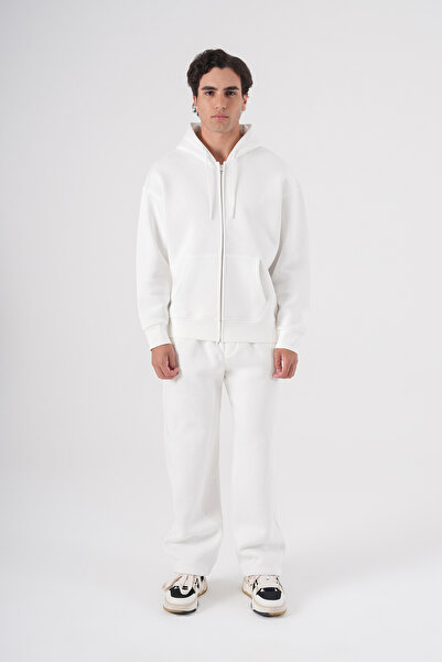 2512 Clothing Unisex Fermuarlı Kapüşonlu Sweatshirt Zip Hoodie Basic