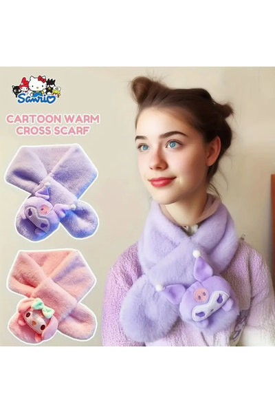 So Iconic Eșarfă de pluș Sanrio Kuromi, drăguță, de culoare violetă
