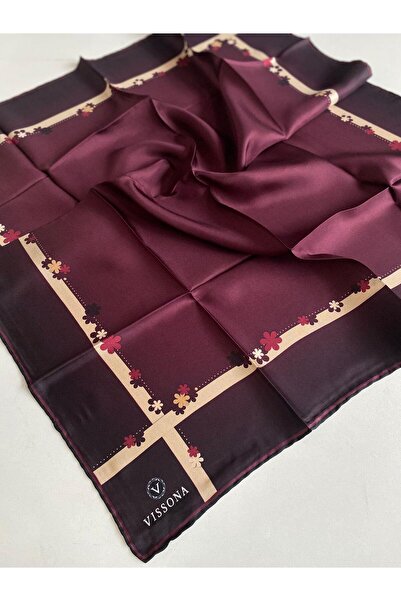 Vissona Tivil Silk Scarf 50318 - 8 - 0021 - 0004 Burgundy Floral Pattern