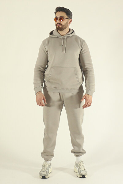 INFLUYENTE Men's Basic Fleece-Lined Sweatshirt Jogger Tracksuit Set - Regular Kangaroo Pocket Hoodie
