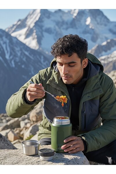 CAMPOUT Kaşıklı yemek termosu okul iş seyahat kamp çelik mama yemek termos kılıflı askılıklı 316 çelik 600ml