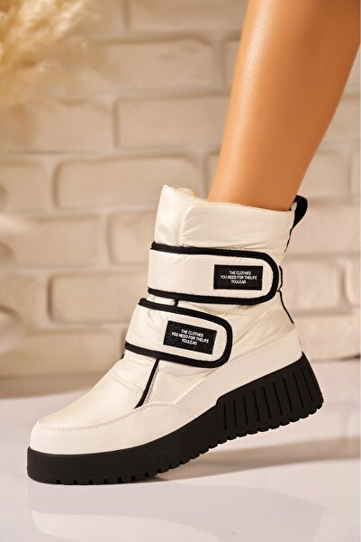 Joana Μπότες Tayden λευκές με επένδυση γούνας, σόλα 4cm, μέγεθος 37