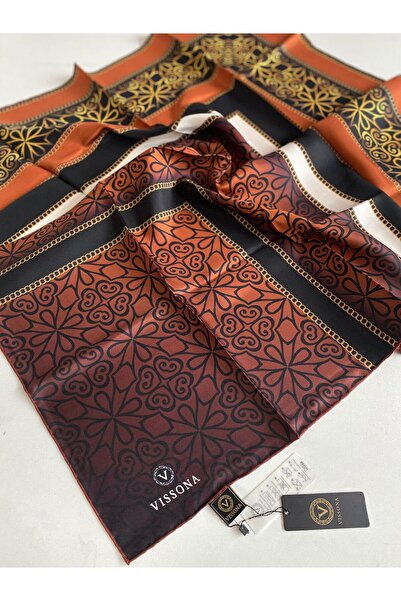 Vissona Tivil Silk Scarf 17080 - 8 - 0014 - 0014 Burgundy Ethnic Pattern