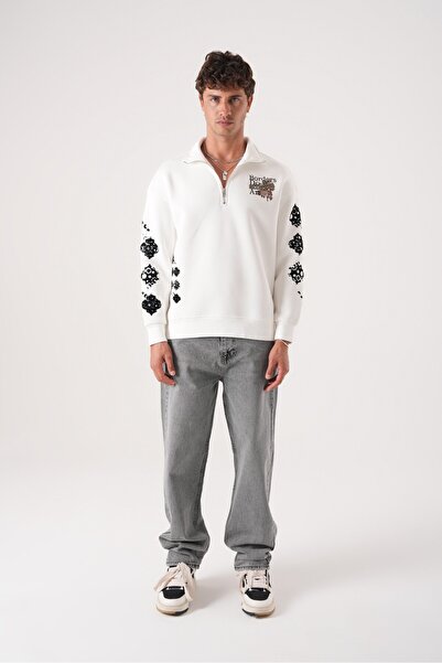 2512 Clothing سويت شيرت قصة فضفاضة بنمط متباين للجنسين، رسومات حديثة مطبوع