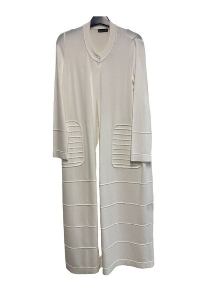 MISS DALIDA T24Y-9008 Bekletme Detaylı Uzun Triko Hırka 1012-ECRU