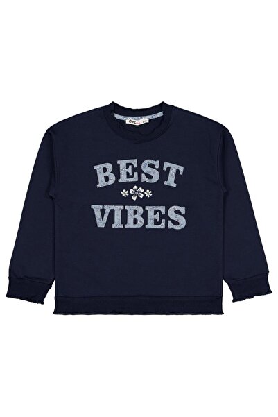 Civil Girls Hanorac brodat Best Vibes pentru copii de 6-9 ani - Bleumarin pen...
