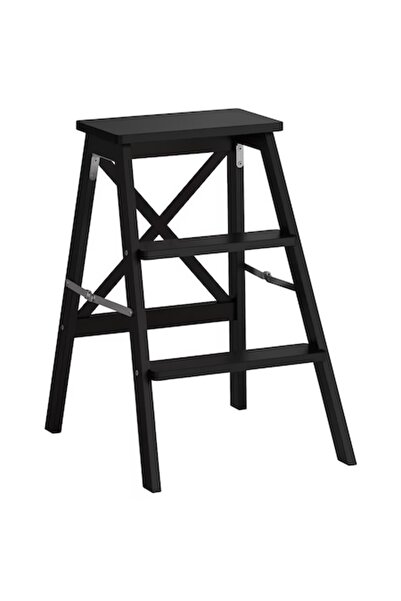 OEM Scaun înalt din lemn masiv, 3 trepte, înălțime 63 cm, negru, pliabil