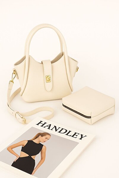 Handley Mini Lüks Deri Tote Çanta ve Makyaj Çantası Seti