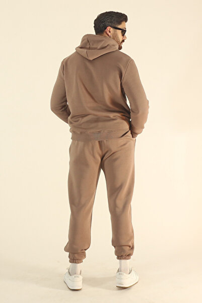 INFLUYENTE Men's Basic Fleece-Lined Sweatshirt Jogger Tracksuit Set - Regular Kangaroo Pocket Hoodie