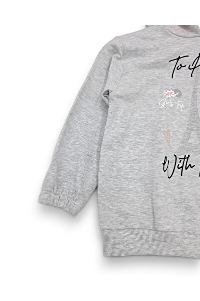 Ege Bebek Girl Child 6-7-8-9-10 Years Old Transitional Hooded Paris Printed Bottom Top Tracksuit Set