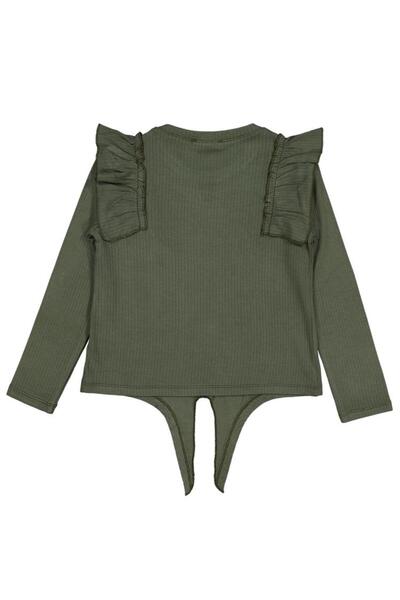 Civil Girls Shoulder Ruffle Sweatshirt for Ages 6-9 - Khaki 9-10 Years