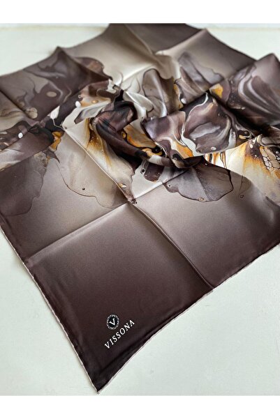 Vissona Μεταξωτό μαντήλι Tivil 51620 - 2 - 0007 - 0003 Καφέ αφηρημένο σχέδιο