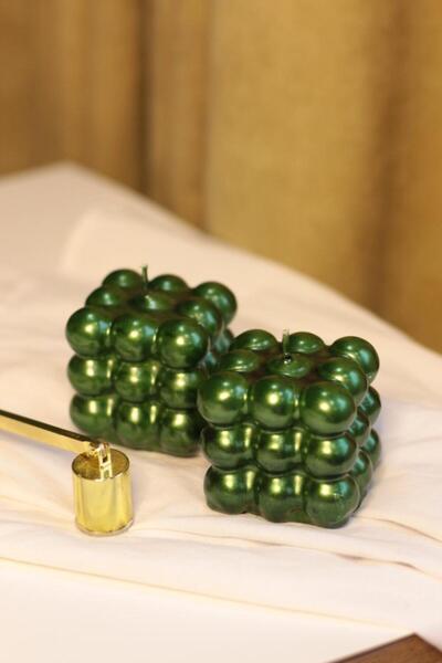 Date Candle 2 Lİ SET YEŞİL SEDEFLİ,PARLAK BUBBLE MUM HEDİYELİK VE DEKORATİF