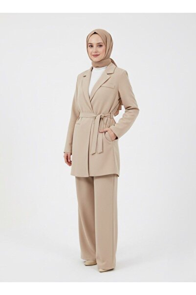CUQQA tesettür belden bağlamalı blazer ceket pantolon takım
