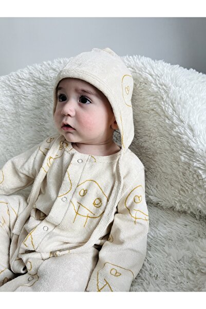 DİVİSTA Unisex Baby Patterned Snap-On Jumpsuit and Hat