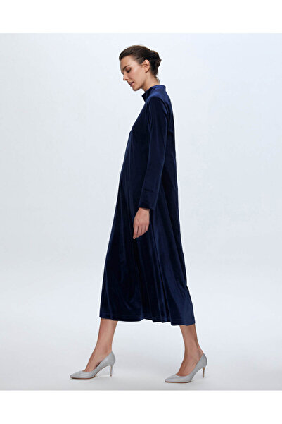 MISS DALIDA T24K-4003 Uzun Kadife Elbise NAVY BLUE