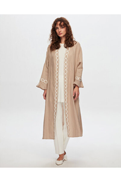 MISS DALIDA T24Y-8011 Sutaşı Detaylı Keten Kaftan BEİGE