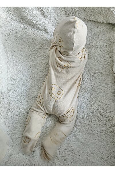 DİVİSTA Unisex Baby Patterned Snap-On Jumpsuit and Hat