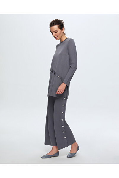 MISS DALIDA T24K-6015 Düğme Aksesuarlı Triko Tunik OMERO-DARK GREY