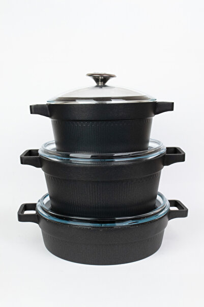 Masterchef DÖKÜM 7 PARÇA SET ÇİZGİLİ TENCERE