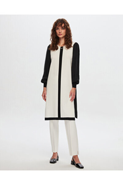 MISS DALIDA T24Y-6045 Önü Triko Cupro Tunik 1012-ECRU BLUE